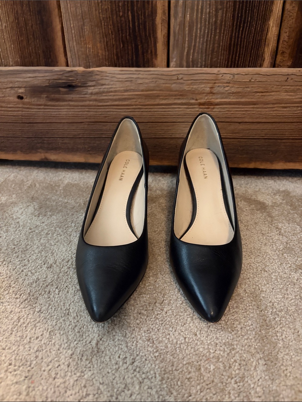 Cole Haan Black Pointed Toe Leather Pumps